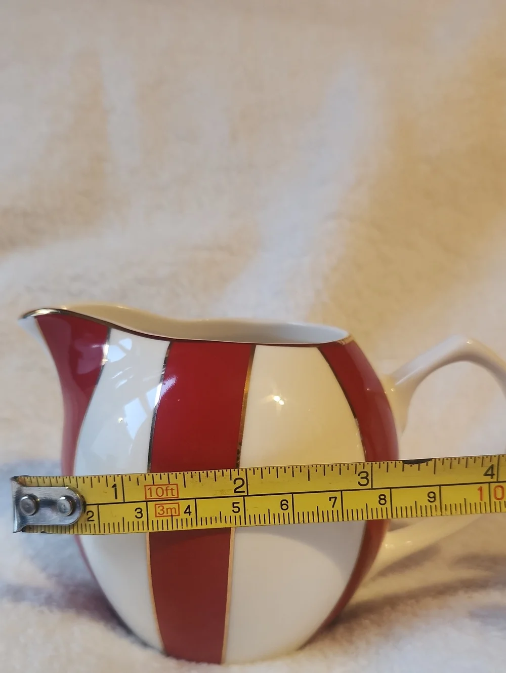 Grace Teawear, Fine Porcelain, Red and White Striped Creamer and Sugar Set